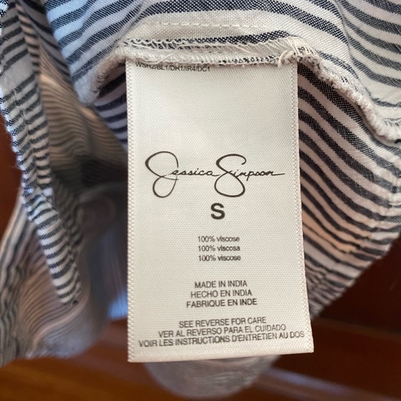 Jessica Simpson Pin Stripe V-Neck Button Down Tie Up Bell Sleeve Size S - Picture 6 of 8